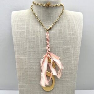 John Wind Necklace Womens Chic Gold Tone Initial S Pink Ribbon Pendant 26 Inch